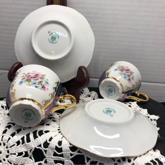 Rare Slovakia Delores MZ Bohemia Porcelaine Violet Lustreware Gold Teacup Set - Picture 9 of 15